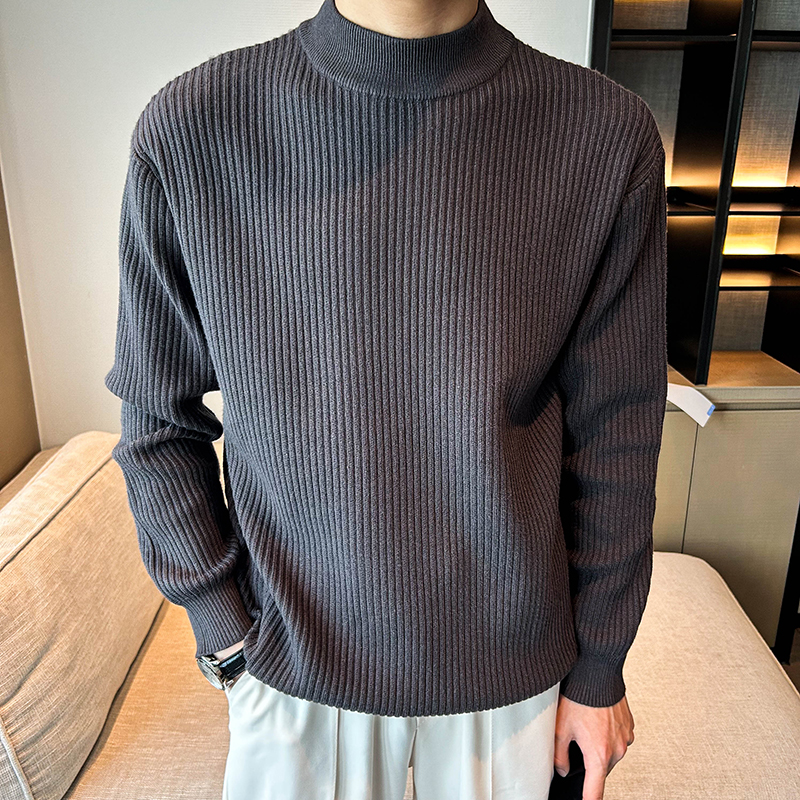 Men's Mock Neck Ribbed Knit Sweater - Cleanfit Old Money Style Regular Fit Long Sleeve Pullover for Autumn Winter Daily Casual-K85