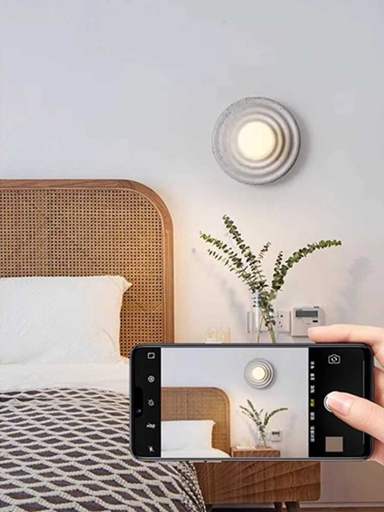 Retro Colorful LED Wall Lamp Red Green Pink White Resin Living Bedside Light Japanese Round Stair Hallway Wall Sconce Fixture M251128