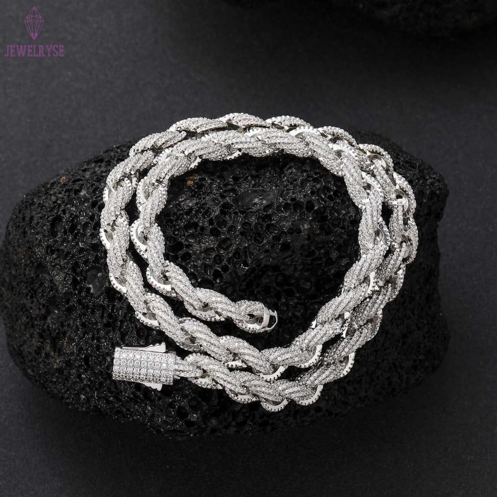 Fresh Item High Quality Hip Hop Bling 925 Sterling Silver 8mm Flawless d Color Lab Diamond Moissanite Rope Chain