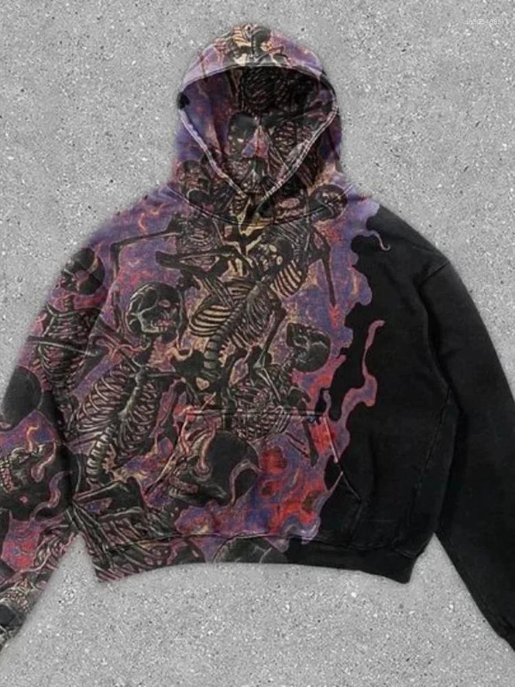 Men's Hoodies Skull Loose Man American Style Punk High Quality Clothes In Funny Korean Sweatshirts For Men