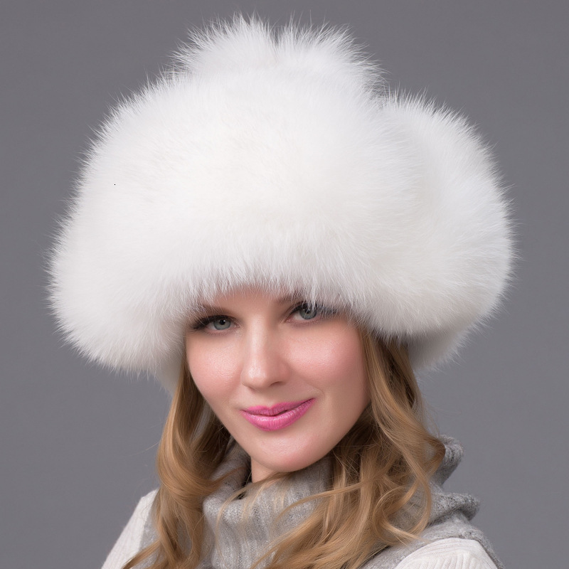 Natural Fox Fur Bomber Hats Winter Warm Women Flurfy Genuine Fox Fur Earfiap Caps Quality Russian Lady Real Fox Fur Hat 240910