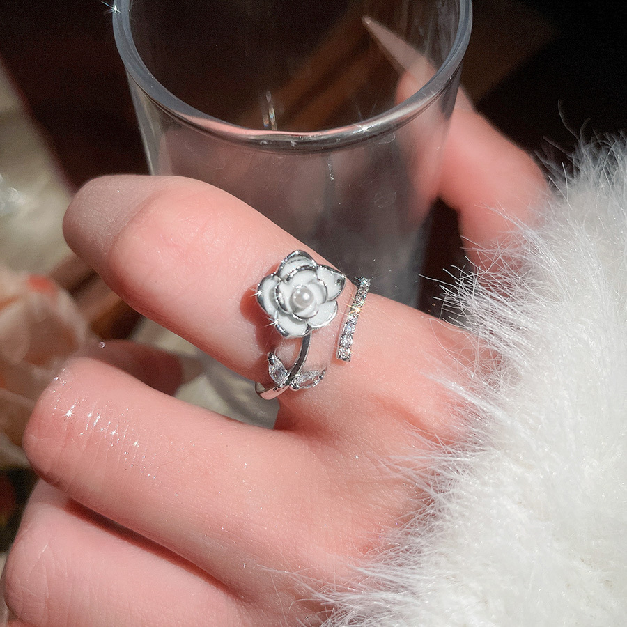 Zircon Oil Drop Pearl Flower Open Fashion Elegant Temperament Index Finger Light Luxury High-end Feel Ring Wholesale - view 4