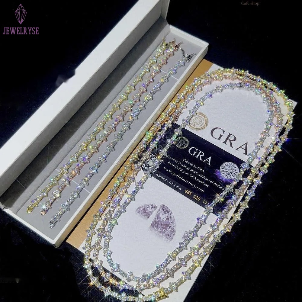 Designer 3mm New Style Hip Hop Moissanite Tennis Chain Bracelet Pass Dia Tester GRA Sier vvs tennis moissanite chain women mens fashion cuban k neckla