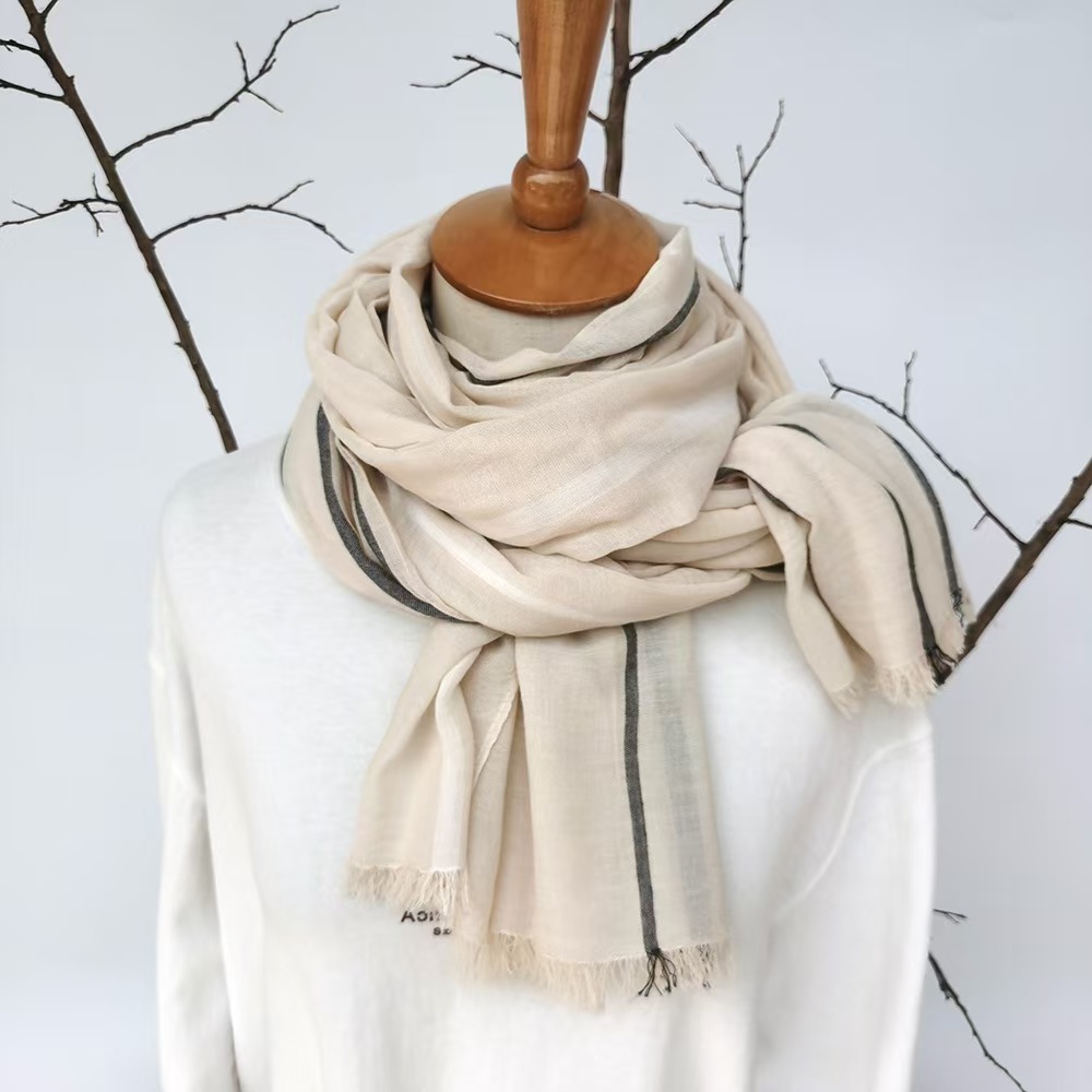 T581 cotton scarf women's spring and autumn new Japanese vertical striped scarf ladies shawl sun protection head scarf