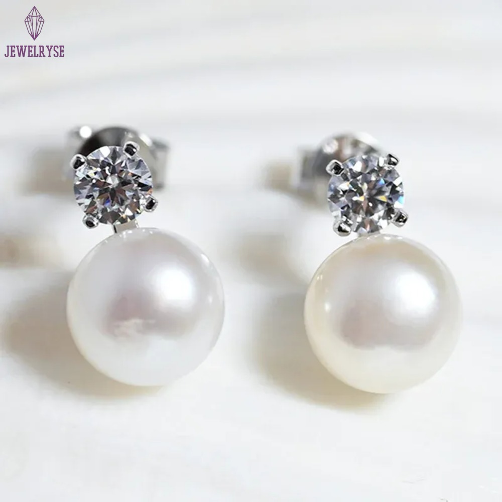 Houtros 0.1/0.3 Carat Moissanite Stud Earrings For Women Freshwater Pearl Drop Earring 925 Sterling Silver Fine Jewelry with GRA