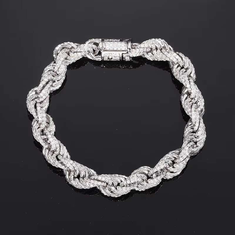 Wholesale VVS D Color Moissanite Rope Chain Hip Hop Cuban Necklace Link Iced Out Tennis Rope Chain S925 Silver 8mm Rope Chain