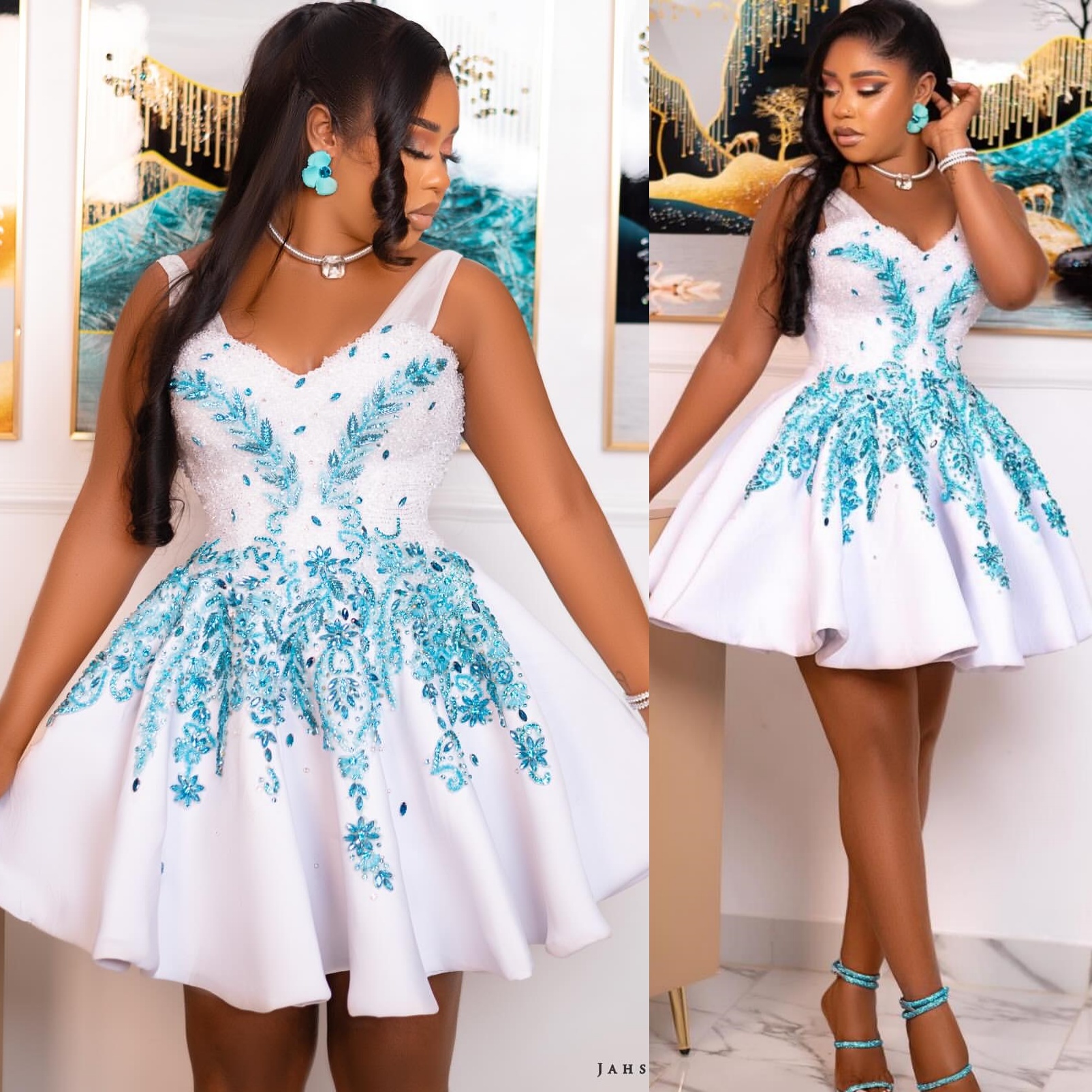 White A-line Cocktail Dress Beaded Crystals V-neck Satin Sparkly Short Mini Graduation Homecoming Dresses For Special Occasions Sweetheart Gowns