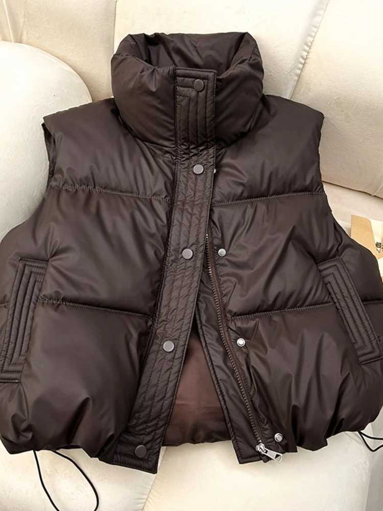 Womens Autumn Winter Warm Puffer Vest - Solid Stand Collar Sleeveless Casual Lightweight OuterwearT251128