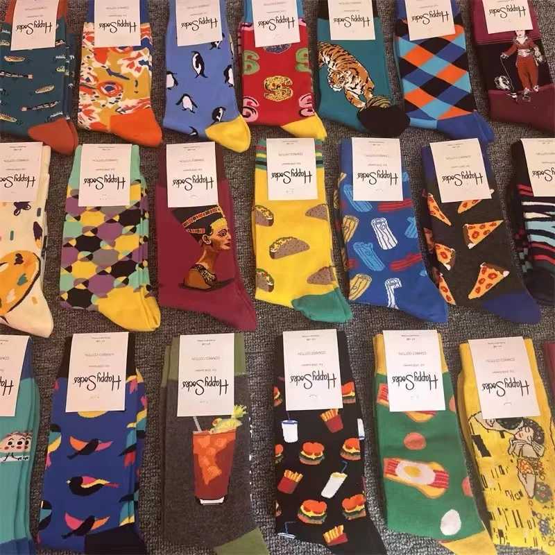 Mens Color Jacquard Fresh Fashion Cotton Mid Tube Sports Socks For All Seasons SIZE 41-46 J251128