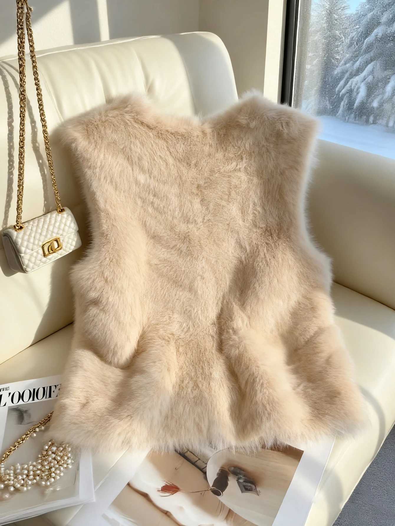 Fuzzy Knit Front-Tie Sweater Vest Cardigan Sleeveless Vest Versatile Elegant Loose Comfortable New Autumn and Winter StyleT251128