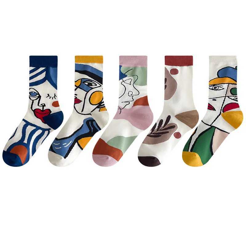 5 Pairs Graffiti Socks Winter Women Fashion Personality Tide Socks Ins Trend Couple Socks Letter Embroidery Cotton Socks Funny J251128