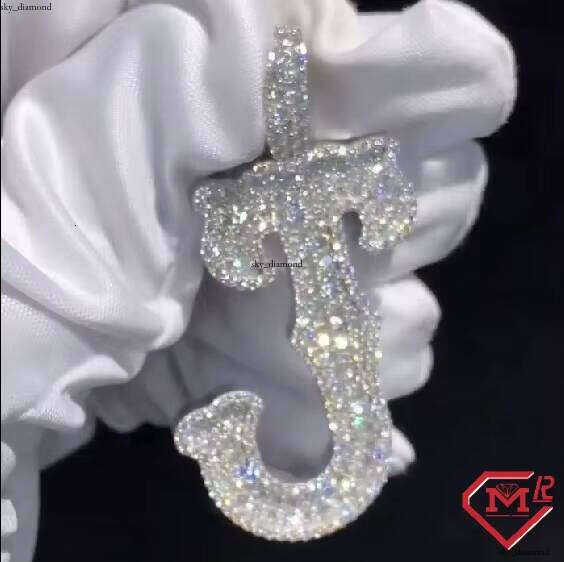 Fully Iced Out Letter Hip Hop Bling Dia Initial J Sier Custom VVS Moissanite Pendant