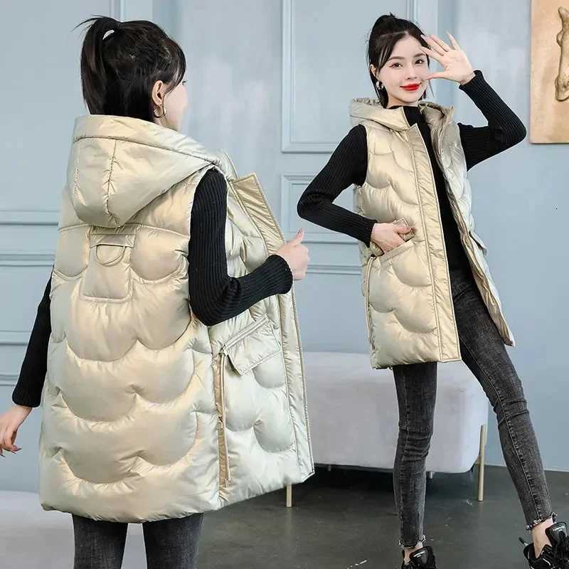 Womens Thick Hooded Vest Sleeveless Coat Large Size Long Warm Cotton Waistcoat Winter Tops New 2025T251128