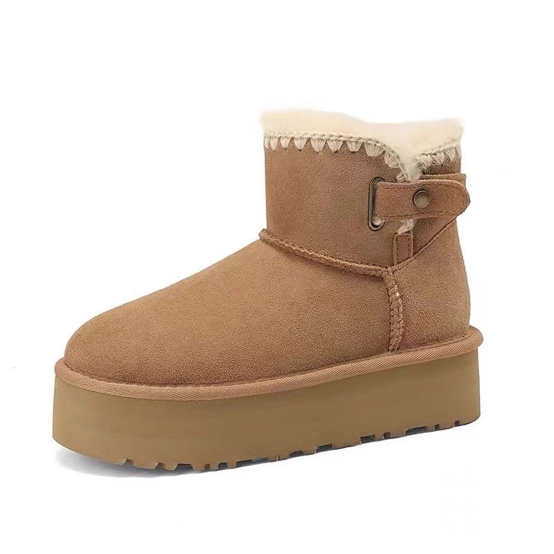 Free Freight Snow Boots For Women Winter New Real Sheep Fur Integrated Thick Sole Low Top Braided Non-Slip And Fleece Thick Boots 2025