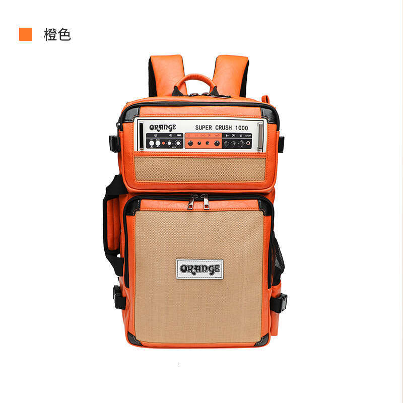 Orange Amplifier Backpack Designer Bag HighQuality PU Leather Travel Backpack Large Capacity Casual Daypack for Men and Women