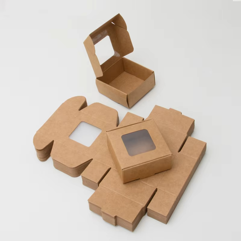 Customized Kraft Paper Box Packaging Square Small Gift Shipping Box Brown Corrugated for Soap Transparent Window With Your Logo