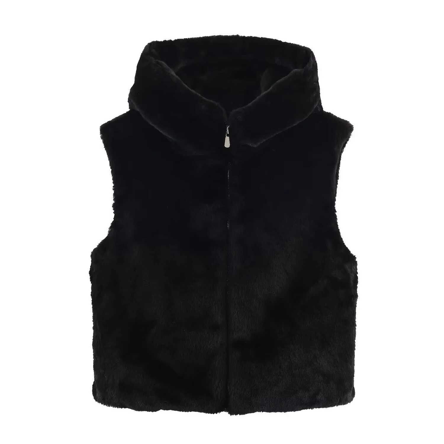 2025 autumn and winter new product spicy girl versatile artificial fur effect hooded sleeveless vest jacketT251128