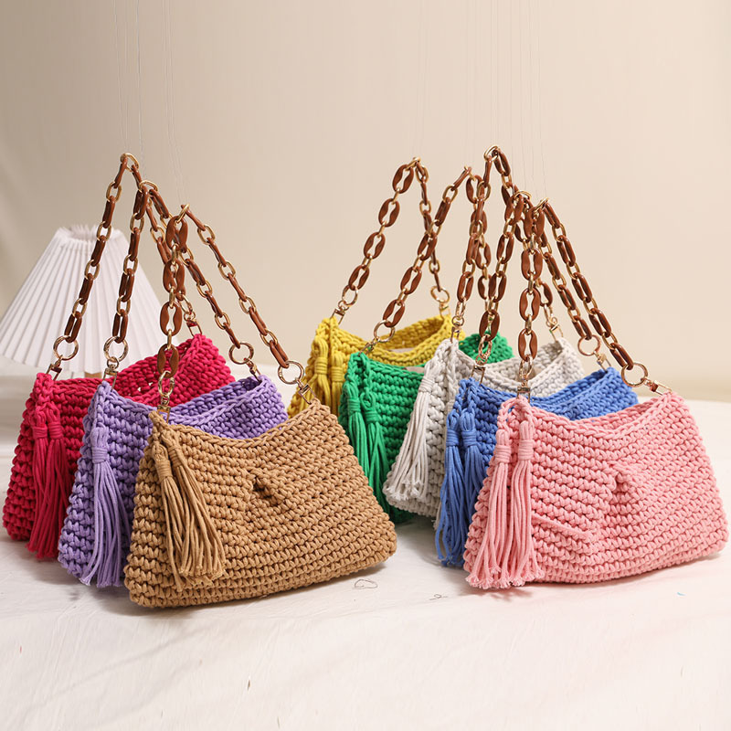 designer bag fashion armpit cotton thread new tassel single shoulder grass woven vacation style beach bag, niche women's bag