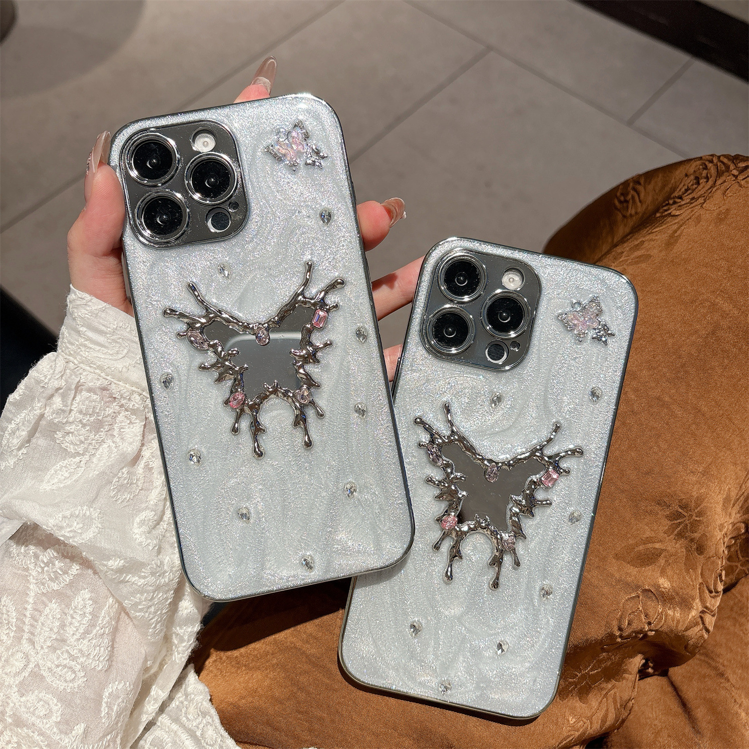 Electroplated Edge Diamond Butterfly Phone Case iPhone 17 Pro Max Compatible with Apple 16/15 Bowknot 3D New