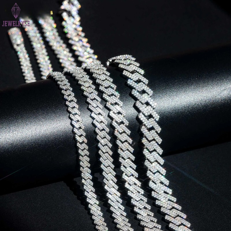 necklace moissanite chain Wholesale price vvs 2 rows miami gold cuban chain 925 sterling silver diamond cuban