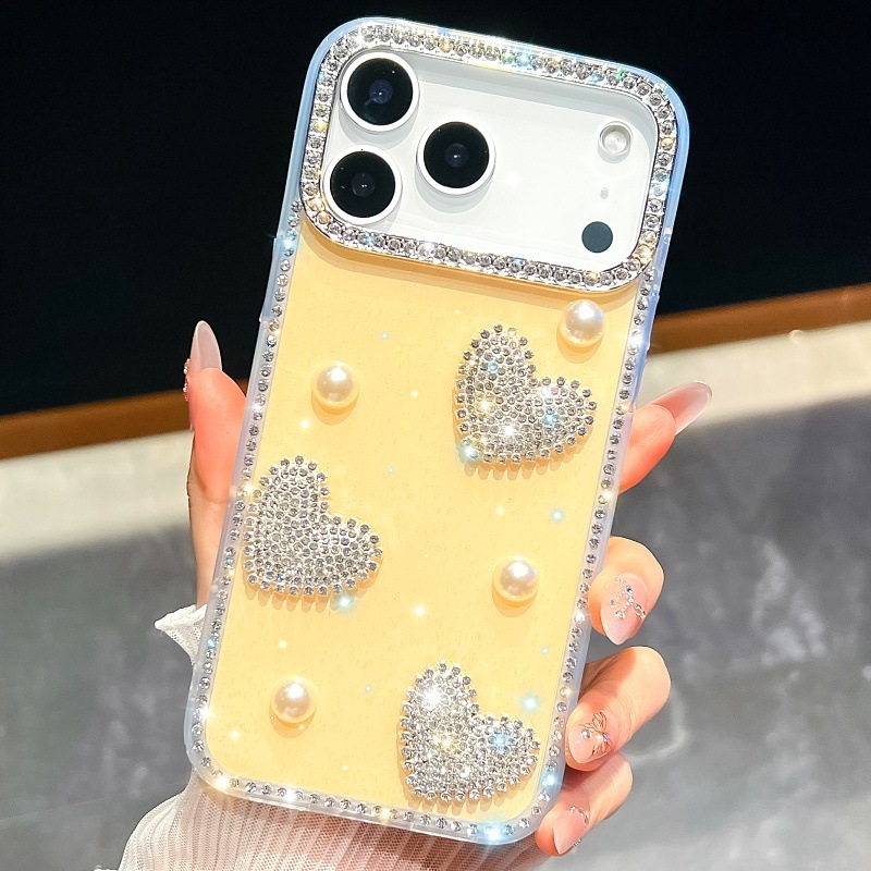 Sparkling Diamond Rhinestone Heart Phone Case iPhone 17 Pro Max Compatible with Apple 16/15 Pro Girly Style Trendy