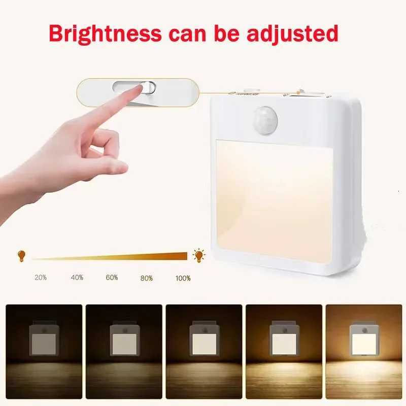 Motion Sensor LED Night Lights EU Plug Dimmable Cabinet Light for Baby Bedside Bedroom Corridor Wireless Night Lamp Lighting M251128