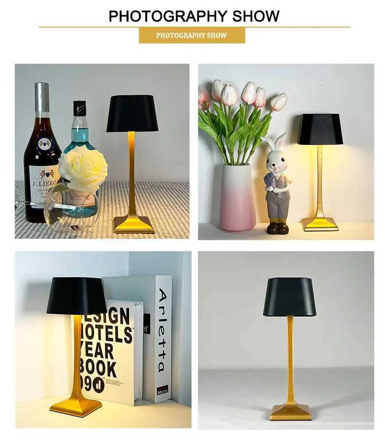 Home and hotel decoration Nordic luxury wireless dimmable portable rechargeable table lamp in gold and black M251128