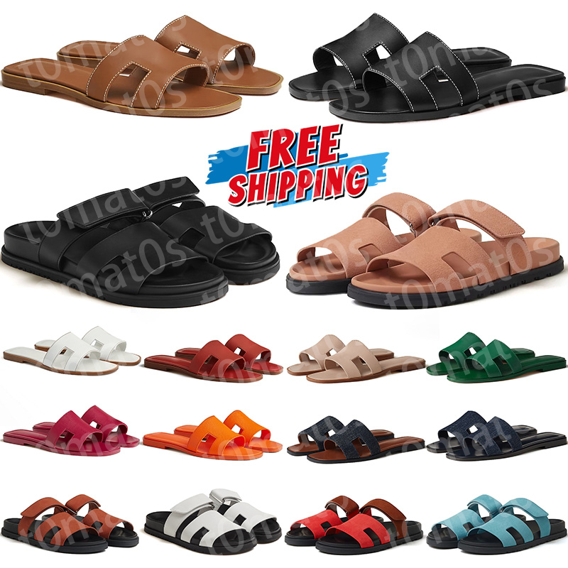 Free shipping new designer Slippers women slides flat sandals triple black white brown pink blue green ladies sandal leather slipper womens slide