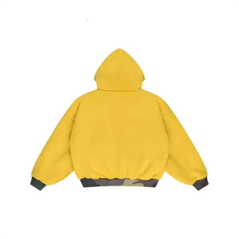 Street camouflage yellow splicing double-sided zip up hoodies men hip-hop Y2K Harajuku thickened warm winter sweatshirts 251128