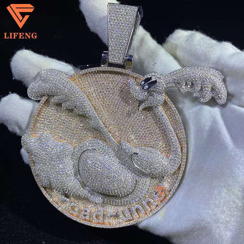 Road running circle pendant rose gold cartoon design pure sier solid back VVS moissanite men's jewelry