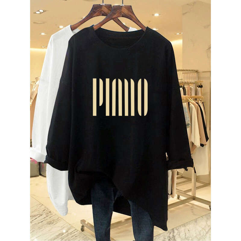 Long Sleeve T-Shirt Graffiti Vibrant Top Autumn Winter Hong Kong Style Pure Cotton Thickened Thermal Couple's Base Shirt For Men And Women