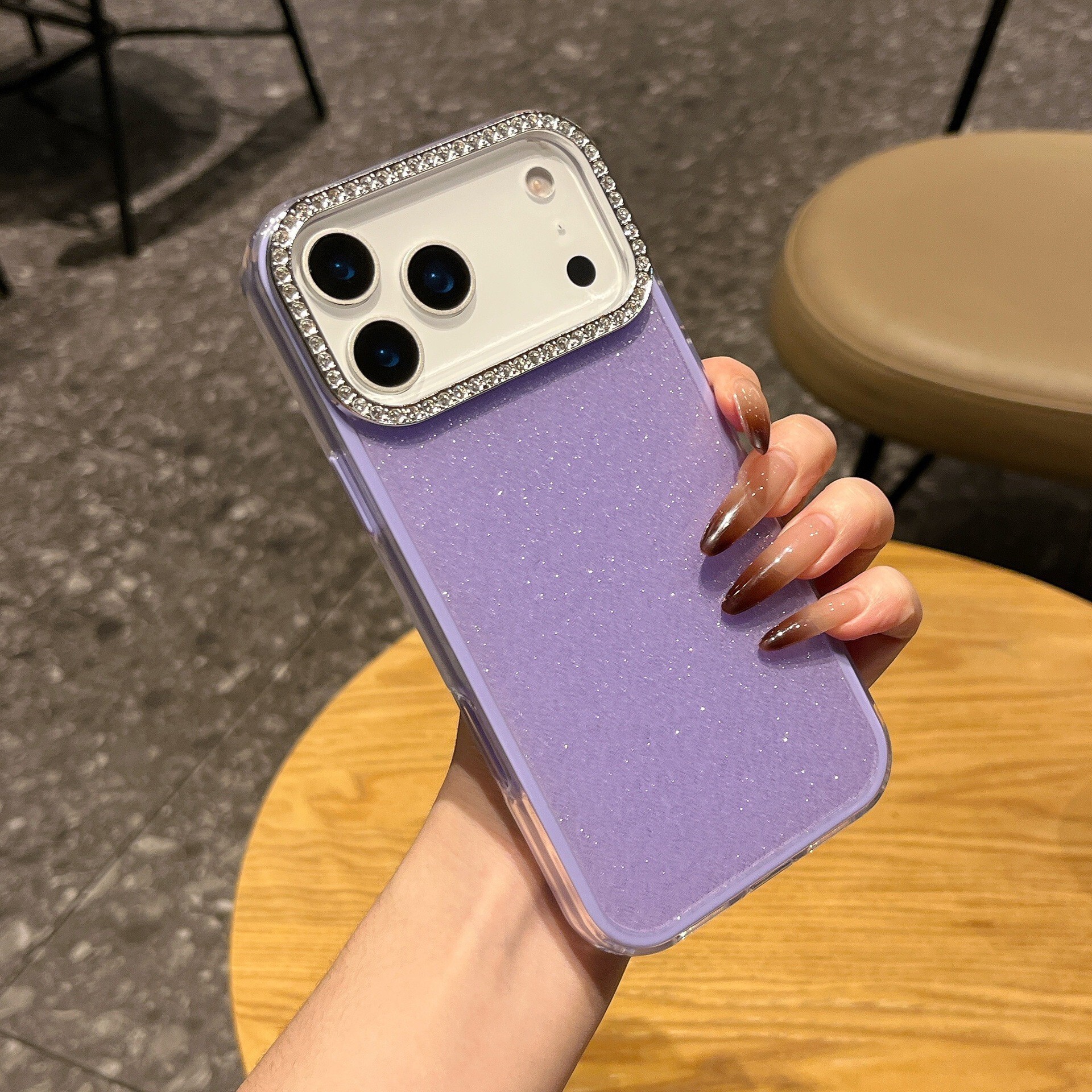 Solid Color Glitter Phone Case iPhone 17 Pro Max Compatible with Apple 16 /15 Rhinestone Lens Frame Protective Case