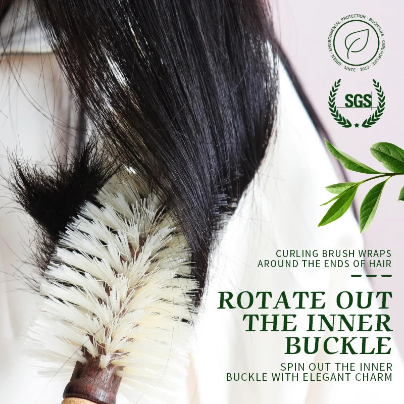 1PC Women Boar Bristle Round Hair Brush Cork handle Barrel Curling Styling Comb Static Wood Handle Hairdressing Tool 251125