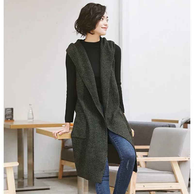 New Autumn Open Stitch Sweaters Fashion 2023 Women Casual thicken Sleeveless Waistcoat Ladies Hooded Long Knitted Cardigan WomenT251128