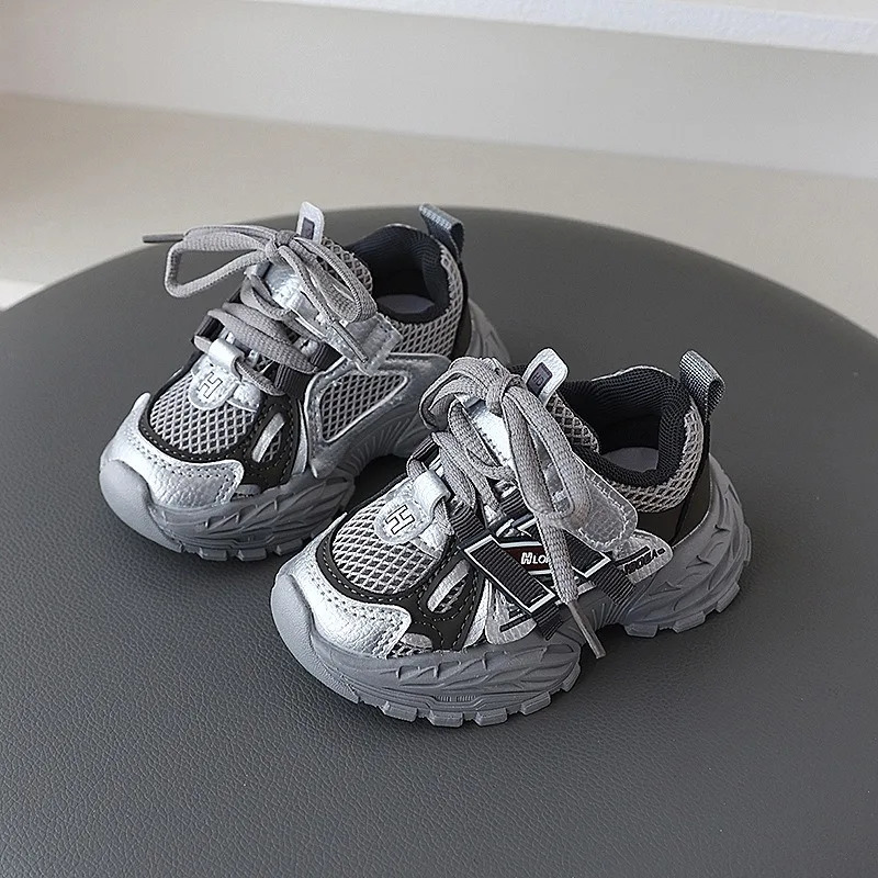 Girls Sneakers Mesh Splicing Kids Shoes Letter Pattern Decoration Trend Boys Casual Spring Children Trainers C260130