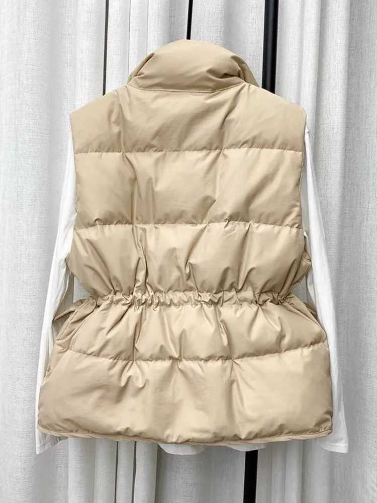 Parkas Women Vest Coats Thick Warm Sleeveless Turn Down Collar Drawstring Tight Waist Coat Single Breasted Autumn Winte CardiganT251128