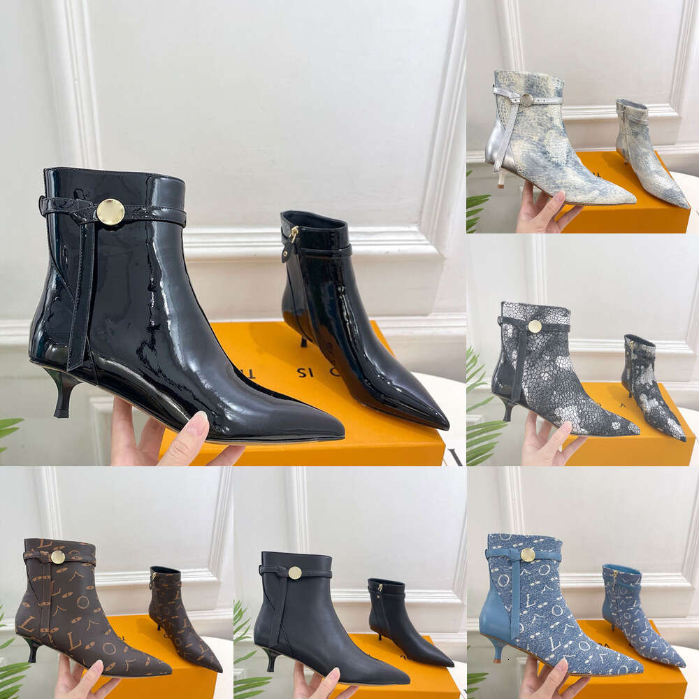 Designer shoe woman boots Ankle boot pointed Toe goblet stiletto heel booties leather Patent Leather cowboy buckle strap Womens patty Vintage Ladie Martin Boot