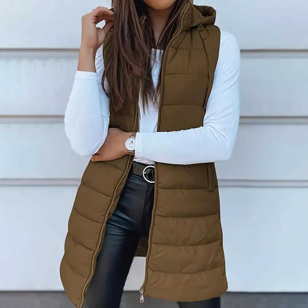 2025 Women Down Vest Womens Puffer Vest Casual Zip Up Quilted Padded Vest Hooded Sleeveless Down Jacket Winter Warm OuterwearT251128