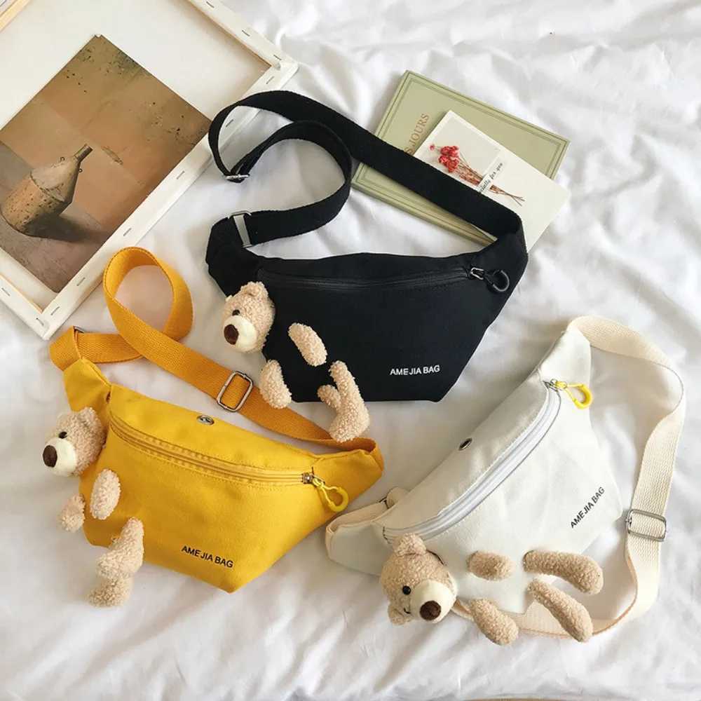 New Womens Cute Bear Waist Bag Canvas Belt Bags Designer Crossbody Chest Bag Female Solid Fanny Pack Banana Hip PurseT251128