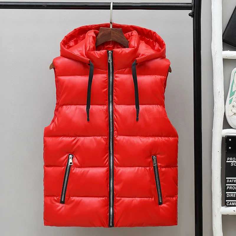 Women Winter Warm Hooded Glossy Sleeveless Parkas Casual Waterproof Lightweight Vests Quilted Padded Jacekts WasitcoatsT251128