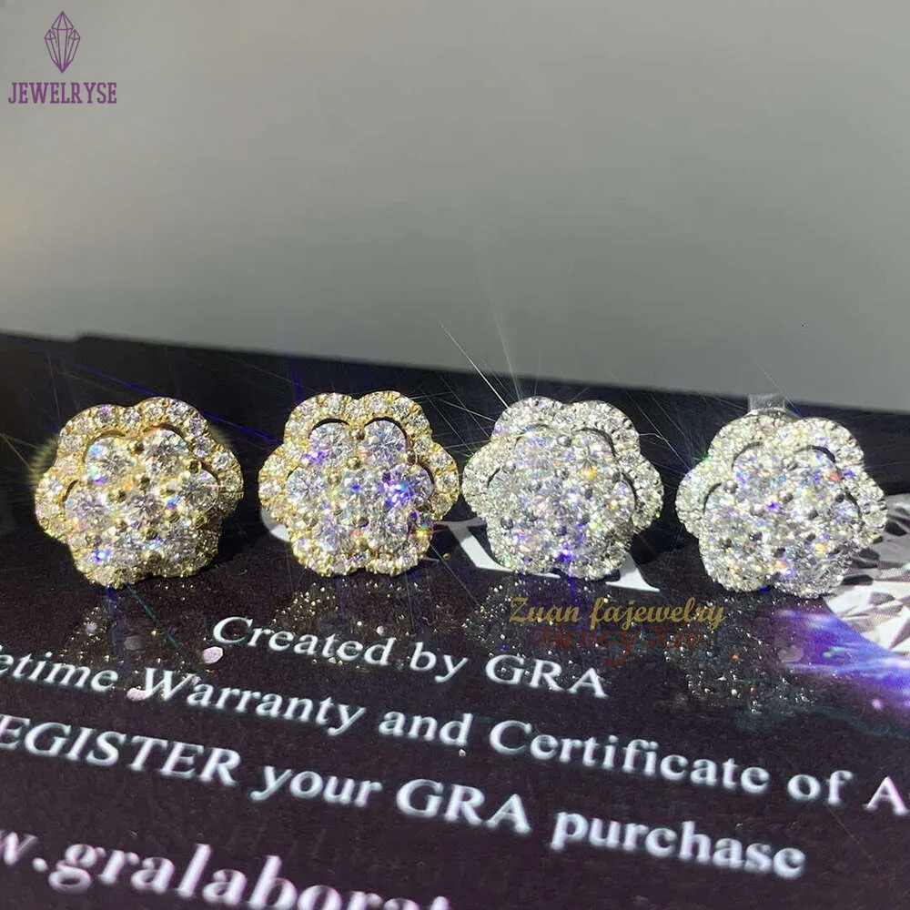 Hot Wholesale Unique Small Fancy Shiny 10K Real Gold Diamond Moissanite Stud Earrings For Men