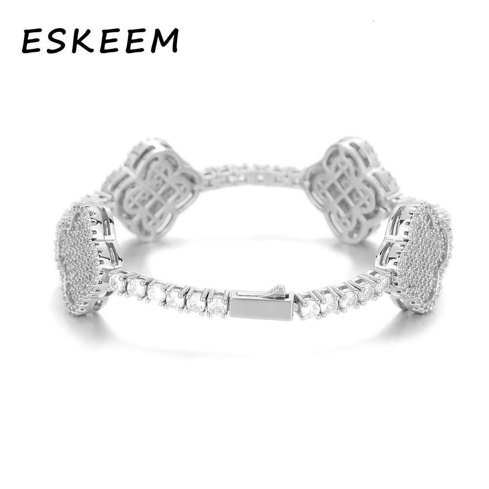 High Quality 925 Silver VVS Moissanite Tennis Chain Bracelet for Women Iced Out Four Leaf Clover Design Elegant Jewelry