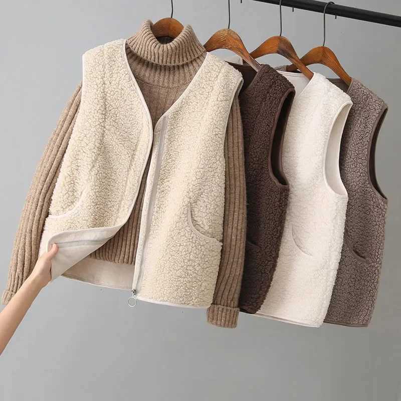 Women Fashion Large Size 4XL Vest Tops Coat Korean Female Waistcoat Jackets Autumn Winter Ladies Lamb Wool Sleeveless OuterwearT251128