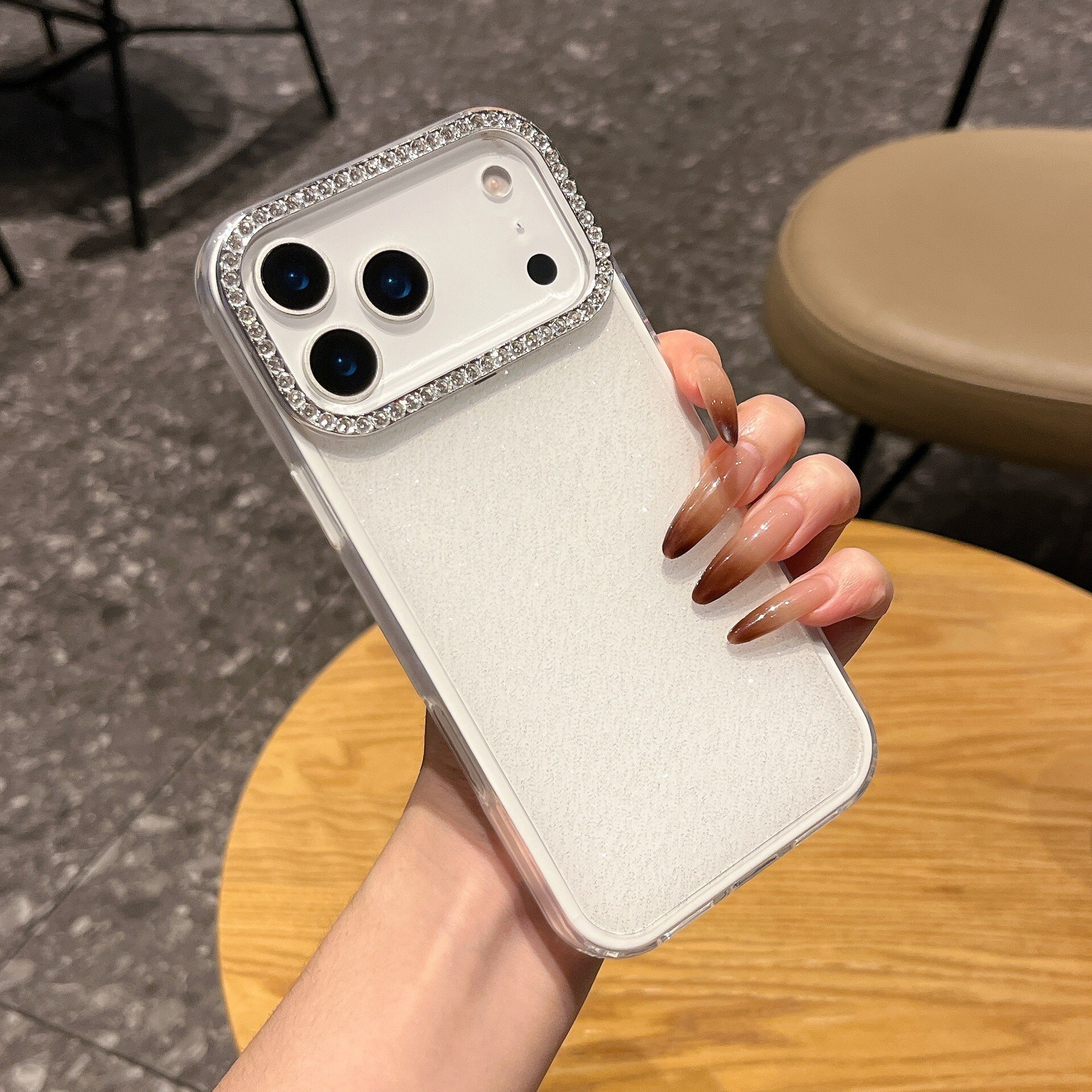 Solid Color Glitter Phone Case iPhone 17 Pro Max Compatible with Apple 16 /15 Rhinestone Lens Frame Protective Case