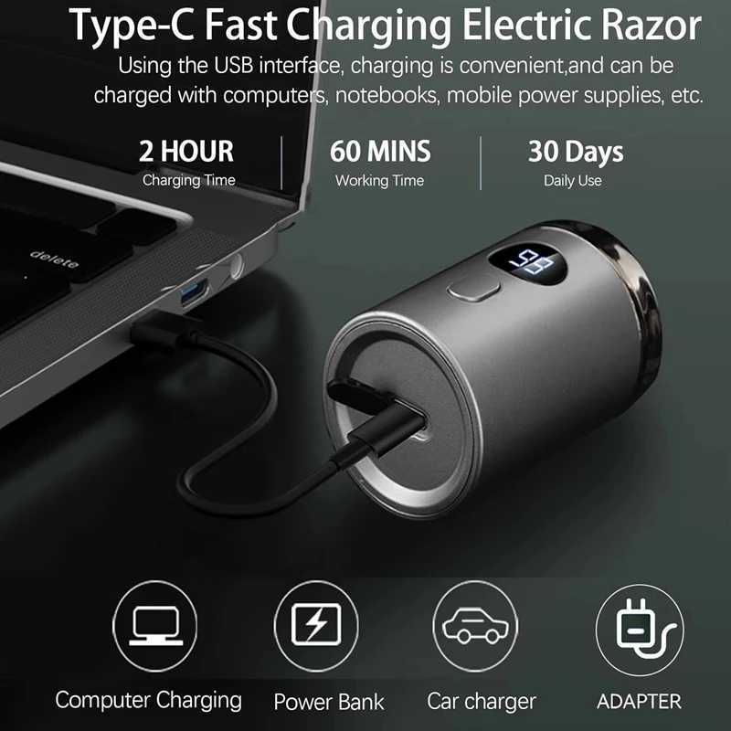 New Electric Smart Shaver Household Car Shaver Digital Display Mini Dual Blade Rechargeable Shaver Powerful Mens Gifts C251128