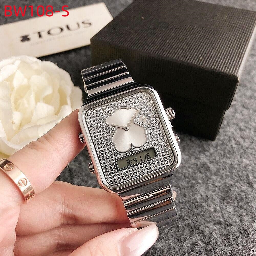 Hot Women Men Silver Rose Gold Stainless Steel Letter Glass Bear White Zircon Square Electronic Watch Chain Pulsera Span Jewelry A Gift