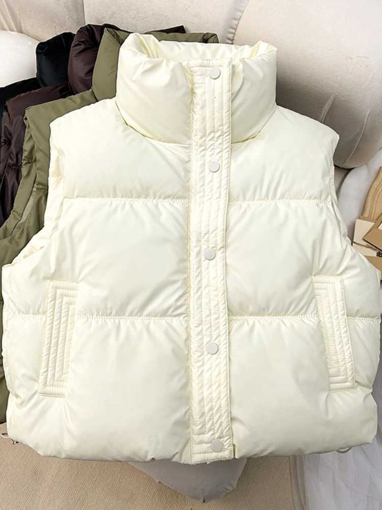 Womens Autumn Winter Warm Puffer Vest - Solid Stand Collar Sleeveless Casual Lightweight OuterwearT251128