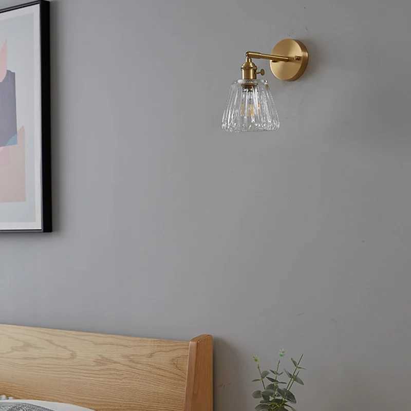 Nordic modern simple light luxury brass glass wall lamp Japanese retro living room bedroom headboard bathroom mirror headlight M251128