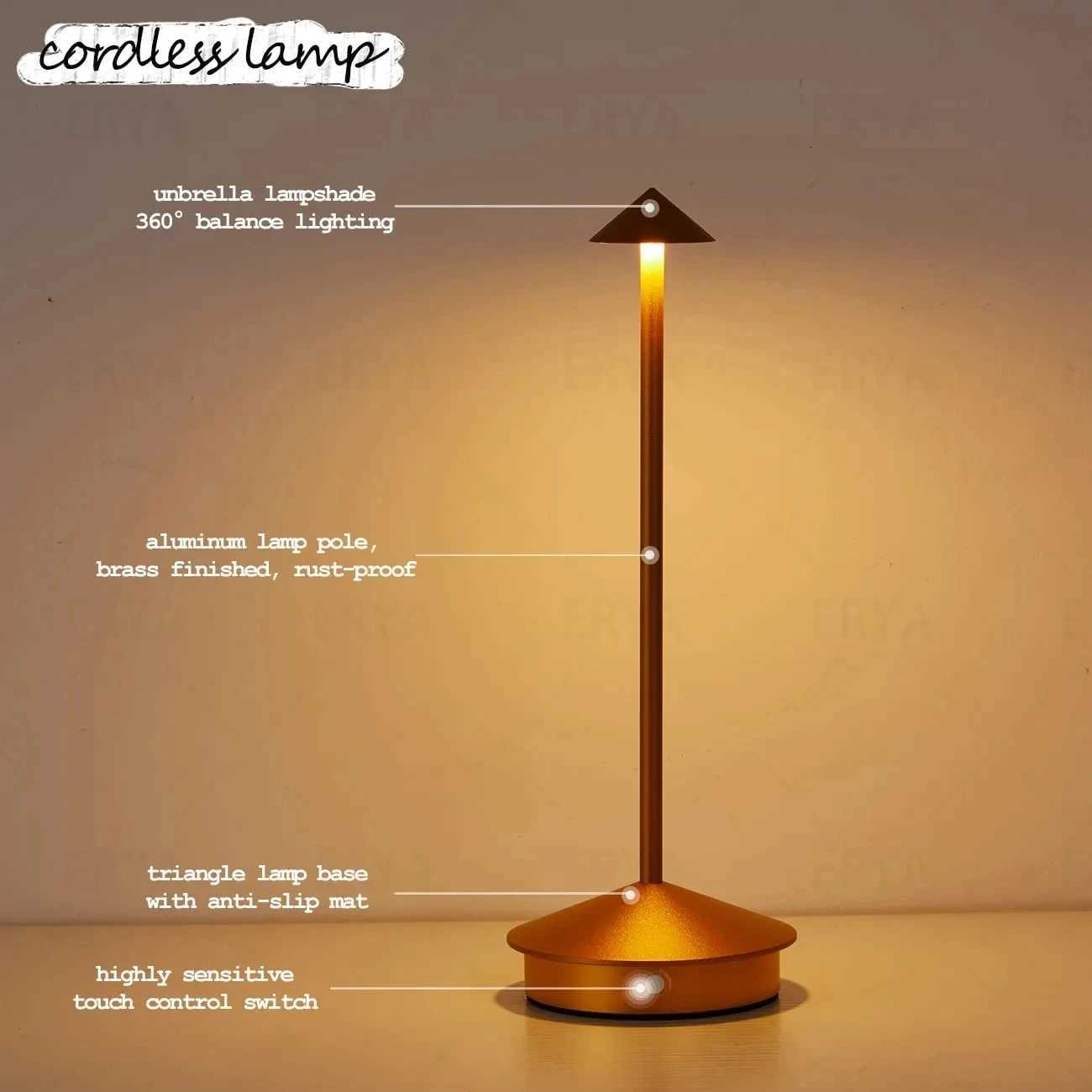 Cordless Table Lamp Portable LED Desk Lamp Mordern Rechargeable Nightstand Lamp in Aluminum Dimmable Table Light Indoor Outdoor M251128
