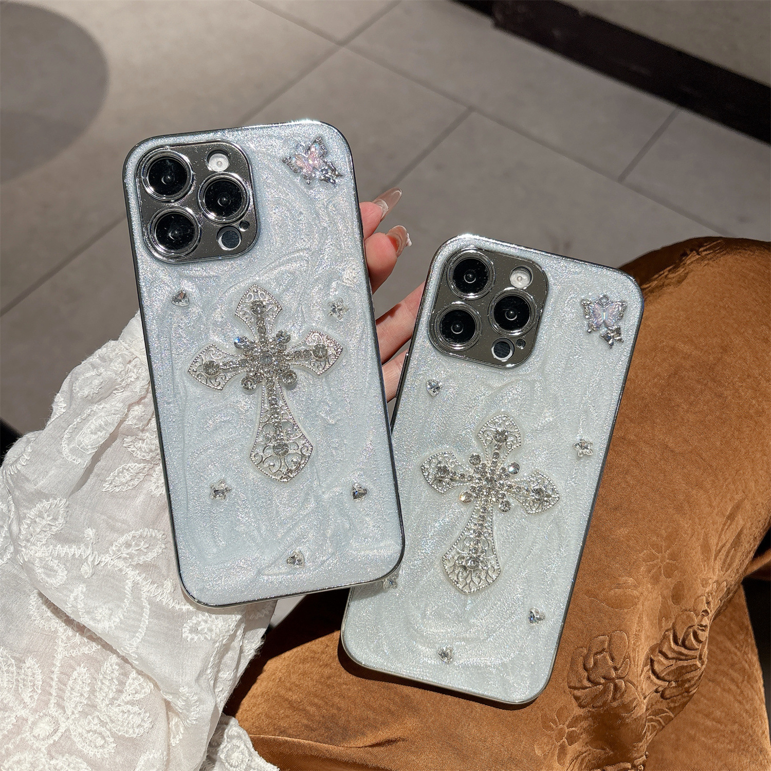 Electroplated Edge Diamond Butterfly Phone Case iPhone 17 Pro Max Compatible with Apple 16/15 Bowknot 3D New